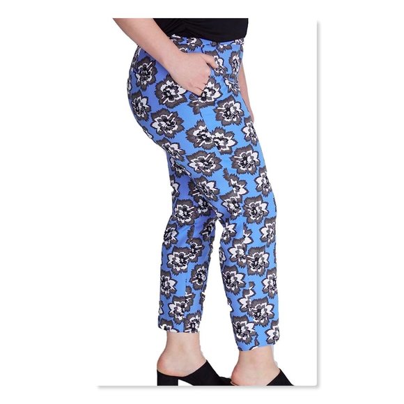 Lane Bryant Lena Modernist Blue Floral Ankle Pant Stretch Cotton Blend Sz 14 NWT - Picture 4 of 16